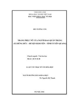 Tóm tắt Luận văn Trang phục nữ của người dao quần trắng (xã Hùng Đức – huyện Hàm Yên – tỉnh Tuyên Quang)