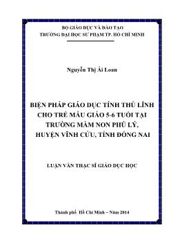 Biện pháp giáo dục tính thủ lĩnh cho trẻ mẫu giáo 5-6 tuổi tại trường mầm non Phú Lý, huyện Vĩnh Cửu, tỉnh Đồng Nai