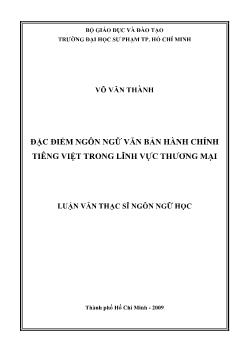 Luận văn Đặc điểm ngôn ngữ văn bản hành chính tiêng Việt trong lĩnh vực thương mại