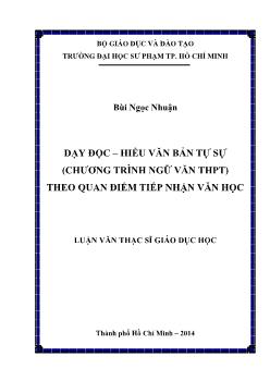 Luận văn Dạy đọc – hiểu văn bản tự sự (chương trình ngữ văn THPT) theo quan điểm tiếp nhận văn học