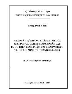 Luận văn Khảo sát sự kháng kháng sinh của Pseudomonas Aeruginosa phân lập được trên bệnh phẩm tại viện Pasteur TP. Hồ Chí Minh từ tháng 01- 06/2014