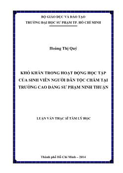 Luận văn Khó khăn trong hoạt động học tập của sinh viên người dân tộc Chăm tại trường Cao đẳng sư phạm Ninh Thuận