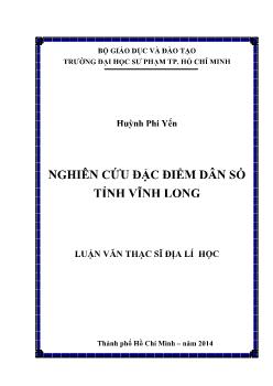 Luận văn Nghiên cứu đặc điểm dân số tỉnh Vĩnh Long