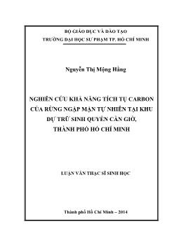 Luận văn Nghiên cứu khả năng tích tụ carbon của rừng ngập mặn tự nhiên tại khu dự trữ sinh quyển Cần Giờ, thành phố Hồ Chí Minh