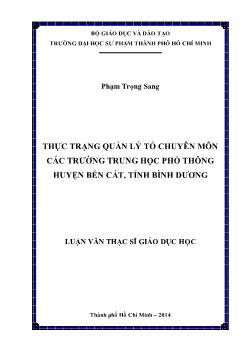 Luận văn Thực trạng quản lý tổ chuyên môn các trường trung học phổ thông huyện Bến Cát, Tỉnh Bình Dương