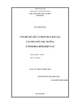 Luận văn Vấn đề giữ gìn và phát huy bản sắc văn hóa dân tộc Mường ở tỉnh Hòa Bình hiện nay