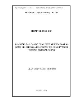 Luận văn Xây dựng Báo cáo bộ phận phục vụ kiểm soát và đánh giá hiệu quả hoạt động tại Công ty TNHH thương mại Nam Cường