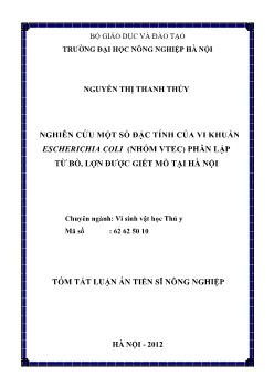 Tóm tắt Luận án Nghiên cứu một số đặc tính của vi khuẩn Escherichia coli (nhóm VTEC) phân lập từ bò, lợn được giết mổ tại Hà Nộ