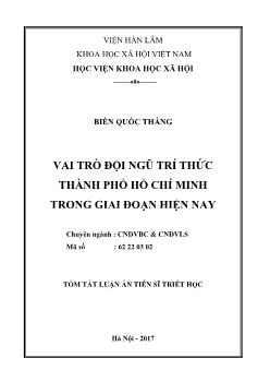 Tóm tắt Luận án Vai trò đội ngũ trí thức thành phố Hồ Chí Minh trong giai đoạn hiện nay