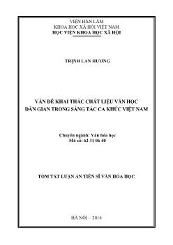 Tóm tắt Luận án Vấn đề khai thác chất liệu văn học dân gian trong sáng tác ca khúc Việt Nam