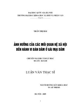 Tóm tắt Luận văn Ảnh hưởng của các mối quan hệ xã hội đến hành vi bán dâm ở gái mại dâm