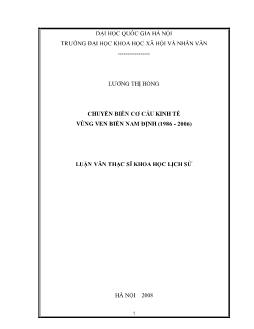 Tóm tắt Luận văn Chuyển biến cơ cấu kinh tế vùng ven biển Nam Định (1986 - 2006)