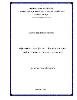 Tóm tắt Luận văn Đặc điểm truyện truyền kì Việt Nam thế kỉ XVIII - Nửa đầu thế kỉ XIX