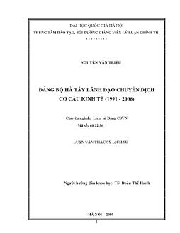 Tóm tắt Luận văn Đảng bộ Hà Tây lãnh đạo chuyển dịch cơ cấu kinh tế (1991 - 2006)