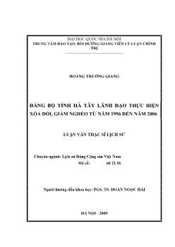 Tóm tắt Luận văn Đảng bộ tỉnh Hà Tây lãnh đạo thực hiện xóa đói, giảm nghèo từ năm 1996 đến năm 2006