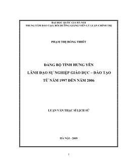 Tóm tắt Luận văn Đảng bộ tỉnh Hưng Yên lãnh đạo sự nghiệp giáo dục – đào tạo từ năm 1997 đến năm 2006