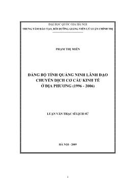 Tóm tắt Luận văn Đảng bộ tỉnh Quảng Ninh lãnh đạo chuyển dịch cơ cấu kinh tế ở địa phƣơng (1996 - 2006)