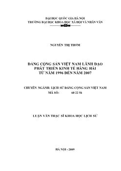 Tóm tắt Luận văn Đảng cộng sản Việt Nam lãnh đạo phát triển kinh tế hàng hải từ năm 1996 đến năm 2007