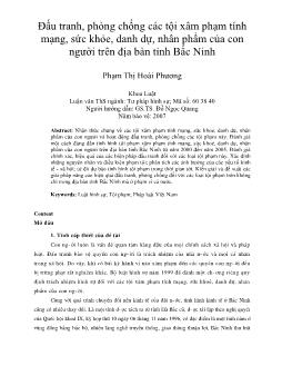 Tóm tắt Luận văn Đấu tranh, phòng chống các tội xâm phạm tính mạng, sức khỏe, danh dự, nhân phẩm của con người trên địa bàn tỉnh Bắc Ninh