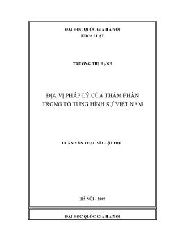 Tóm tắt Luận văn Địa vị pháp lý của thẩm phán trong tố tụng hình sự Việt Nam