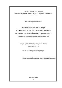 Tóm tắt Luận văn Định hướng nghề nghiệp và khu vực làm việc sau tốt nghiệp của sinh viên ngoài công lập hiện nay