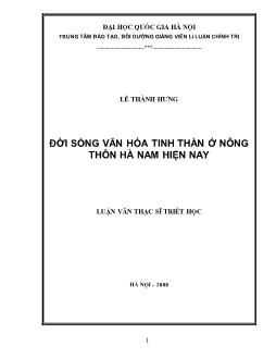 Tóm tắt Luận văn Đời sống văn hóa tinh thần ở nông thôn Hà Nam hiện nay