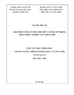 Tóm tắt Luận văn Giải pháp tăng cường thu hút cán bộ nữ trong hoạt động nghiên cứu khoa học