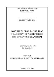 Tóm tắt Luận văn Hoàn thiện công tác kế toán ở các đơn vị sự nghiệp thuộc Sở tư pháp tỉnh Quảng Nam