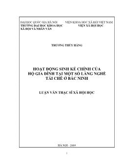 Tóm tắt Luận văn Hoạt động sinh kế chính của hộ gia đình tại một số làng nghề tái chế ở Bắc Ninh