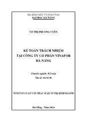 Tóm tắt Luận văn Kế toán trách nhiệm tại Công ty cổ phần Vinafor Đà Nẵng