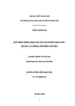 Tóm tắt Luận văn Khả năng nâng hạng sao của các khách sạn 3 sao: Galaxy, La Thành, Hòa Bình (Hà Nội)