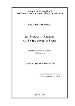 Tóm tắt Luận văn Khảo sát địa danh quận Ba Đình - Hà Nội