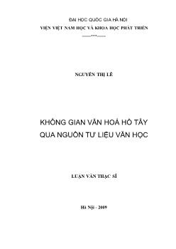 Tóm tắt Luận văn Không gian văn hoá Hồ Tây qua nguồn tư liệu văn học