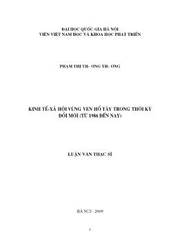 Tóm tắt Luận văn Kinh tế-xã hội vùng ven Hồ Tây trong thời kỳ đổi mới (từ 1986 đến nay)