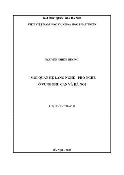 Tóm tắt Luận văn Mối quan hệ làng nghề - phố nghề ở vùng phụ cận và Hà Nội