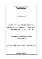 Tóm tắt Luận văn Nghiên cứu các nhân tố ảnh hưởng đến động lực làm việc của nhân viên tại Nhà khách Cục Quản trị T.26