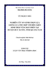 Tóm tắt Luận văn Nghiên cứu so sánh chọn lựa giống lúa phù hợp với điều kiện sinh thái vùng đất phèn tại huyện Duy Xuyên, Quảng Nam