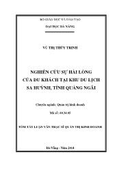 Tóm tắt Luận văn Nghiên cứu sự hài lòng của du khách tại khu du lịch Sa Huỳnh tỉnh Quảng Ngãi