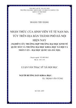 Tóm tắt Luận văn Nhận thức của sinh viên về tệ nạn ma túy trên địa bàn thành phố Hà Nội hiện nay