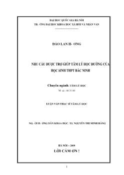 Tóm tắt Luận văn Nhu cầu được trợ giúp tâm lý học đường của học sinh THPT Bắc Ninh