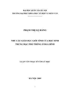 Tóm tắt Luận văn Nhu cầu giáo dục giới tính của học sinh trung học phổ thông ở Hoà Bình