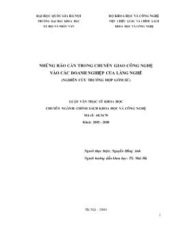 Tóm tắt Luận văn Những rào cản trong chuyển giao công nghệ vào các doanh nghiệp của làng nghề (nghiên cứu trường hợp gốm sứ)