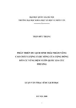 Tóm tắt Luận văn Phát triển du lịch sinh thái nhằm nâng cao chất lượng cuộc sống của cộng đồng dân cư vùng đệm Vườn quốc gia Cúc Phương