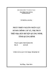 Tóm tắt Luận văn Phát triển nguồn nhân lực hành chính cấp xã, thị trấn trên địa bàn huyện Quảng Ninh, tỉnh Quảng Bình