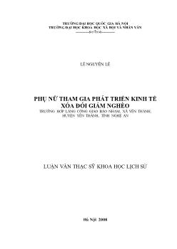 Tóm tắt Luận văn Phụ nữ tham gia phát triển kinh tế xóa đói giảm nghèo