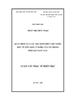 Tóm tắt Luận văn Quan điểm của các nhà kinh điển chủ nghĩa Mác về tôn giáo. Ý nghĩa của nó trong thời đại ngày nay