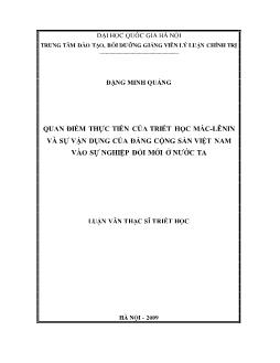 Tóm tắt Luận văn Quan điểm thực tiễn của triết học Mác-Lênin và sự vận dụng của Đảng cộng sản Việt Nam vào sự nghiệp đổi mới ở nước ta