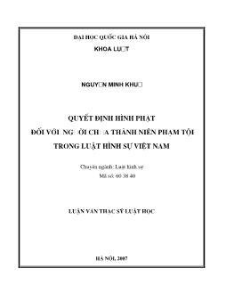 Tóm tắt Luận văn Quyết định hình phạt đối với người chưa thành niên phạm tội trong luật hình sự Việt Nam