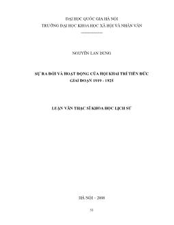 Tóm tắt Luận văn Sự ra đời và hoạt động của hội Khai trí Tiến Đức giai đoạn 1919 - 1925