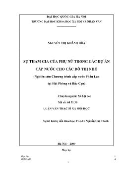 Tóm tắt Luận văn Sự tham gia của phụ nữ trong các dự án cấp nước cho các đô thị nhỏ